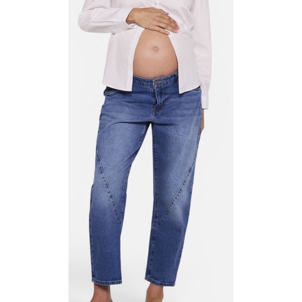 Motherhood Maternity Under Belly Barrel Leg Jeans Medium Wash XL NWT